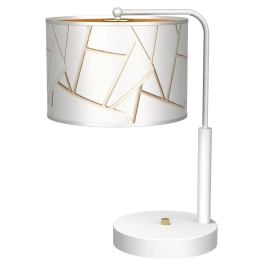 Lampa stołowa z biało-złotym abażurem, do eleganckiego salonu ZIGGY