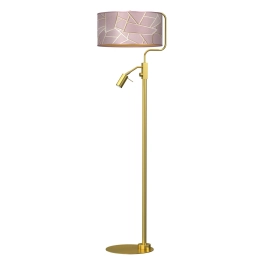 Złota lampa podłogowa z różowym, wzorzystym abażurem ZIGGY