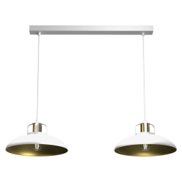 Podwójna lampa wisząca, metalowe klosze w kolorze bieli i złota FELIX