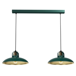 Podwójna lampa wisząca z metalowymi, zielonymi kloszami, do jadalni FELIX