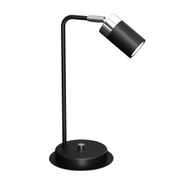 Minimalistyczna, czarno-srebrna lampka biurkowa, ruchoma głowica