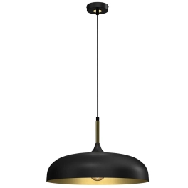 Czarna lampa wisząca z szerokim kloszem, złote elementy dekoracyjne LINCOLN