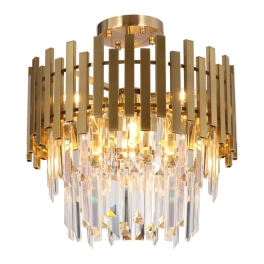 Dekoracyjna, złota lampa sufitowa z kryształkami, plafon glamour