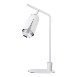 Minimalistyczna lampka biurkowa, biało-srebrny reflektor