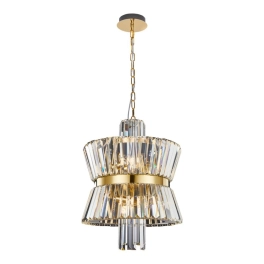 Stylowa lampa wisząca z kryształowym kloszem, złoty zwis do salonu