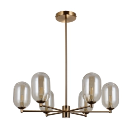 Designerska lampa wisząca z bursztynowymi kloszami, żyrandol do salonu