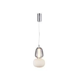 Elegancka, wąska lampa wisząca ze światłem LED, srebrne mocowanie