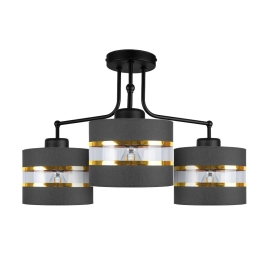 Lampa sufitowa z czarno-złotymi abażurami, idealna do sypialni