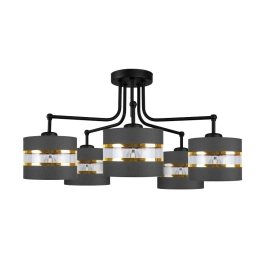 Duża, czarno-złota lampa sufitowa z abażurami, do nowoczesnego salonu