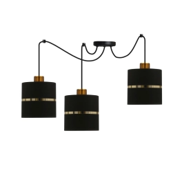 Elegancka, czarno-złota lampa wisząca z abażurami, na trzy żarówki
