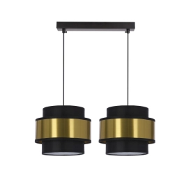 Podwójna lampa wisząca, w kolorze czarno-złotym, na gwint E27