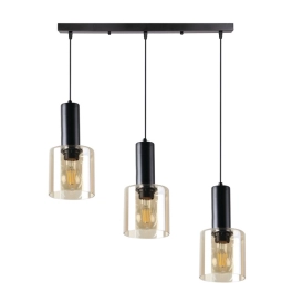 Czarna lampa sufitowa ze szklanymi kloszami na regulowanych zwisach