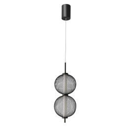 Lampa wisząca LED w kolorze czarnym, dwie druciane kule
