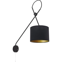 Nowoczesna lampa ścienna na wysięgniku z czarno-złotym abażurem