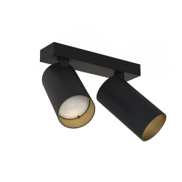 Czarno-złoty reflektor natynkowy, w kształcie tub, dwa źródła światła