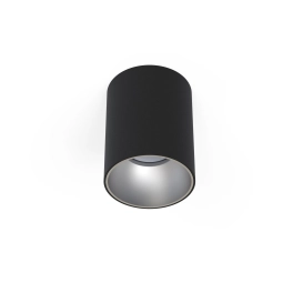 Spot natynkowy, downlight w kolorze czarno-srebrnym, w kształcie tuby