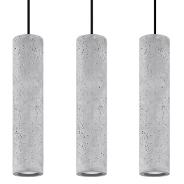 Potrójna, designerska lampa wisząca z betonowymi tubami, do jadalni