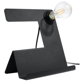 Designerska, czarna, metalowa lampka nocna z odsłoniętym źródłem światła
