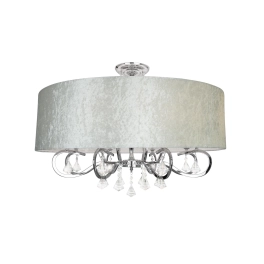 Srebrna lampa sufitowa z abażurem i kryształkami, idealna do sypialni
