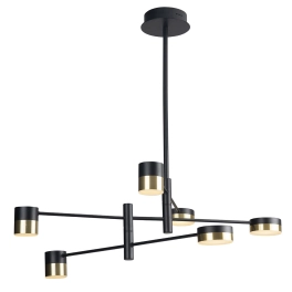 Duża, czarno-złota lampa wisząca LED z ruchomymi ramionami, do salonu