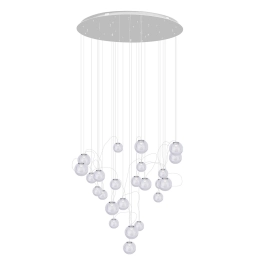 Chromowana rotunda z okrągłymi kloszami i światłem LED, na antresolę