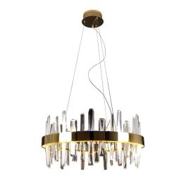 Lampa wisząca w stylu glamour, złota obręcz LED z kryształami Ø60cm