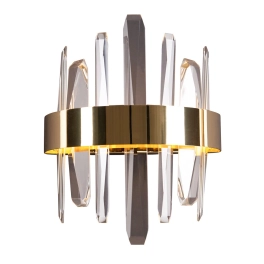 Dekoracyjna, złota lampa ścienna LED z kryształami, do sypialni