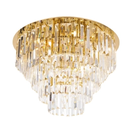 Duża, złota, kryształowa lampa sufitowa o średnicy 60cm, do salonu