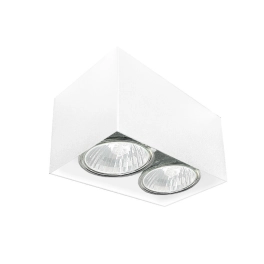 Biała lampa natynkowa na dwie żarówki, downlight w formie boxu