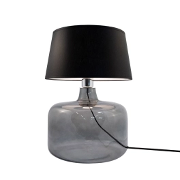 Elegancka lampka stołowa z szeroką, szklaną, dymioną podstawą