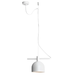 Biała lampa wisząca w stylu minimalistycznym, zwis na dodatkowej żyłce