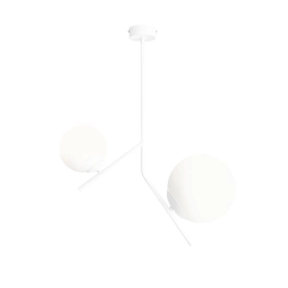 Biała, nowoczesna, asymetryczna lampa sufitowa do stylowej kuchni