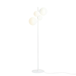 Modernistyczna, prosta lampa podłogowa z czterema kulistymi kloszami