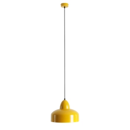 Lampa wisząca z żółtym, metalowym kloszem na regulowanym zwisie
