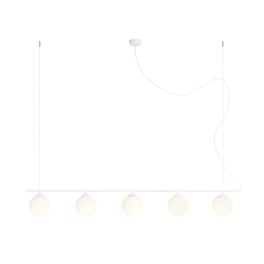 Minimalistyczne, białe oświetlenie stołu z okrągłymi kloszami