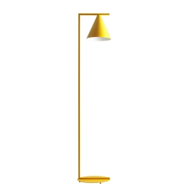 Modernistyczna, żółta lampa podłogowa o geometrycznym kształcie