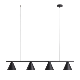 Szeroka, czarna lampa wisząca, oświetlenie stołu w nowoczesnym stylu