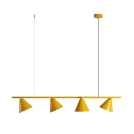 Modernistyczna, żółta lampa wisząca z ruchomymi reflektorkami