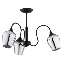 Lampa sufitowa z czarną armaturą i srebrnymi kloszami, 3 x E27