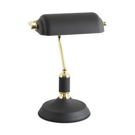 Czarno-złota lampka stołowa z szerokim kloszem, lampa w stylu bankierki