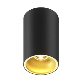 Czarno-złota tuba mocowana natynkowo, nowoczesny downlight do salonu