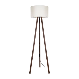 Lampa stojąca trójnóg z podstawą w kolorze orzecha