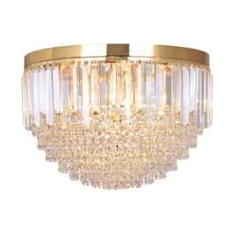 Elegancka, złota lampa sufitowa z kryształkami, do salonu glamour