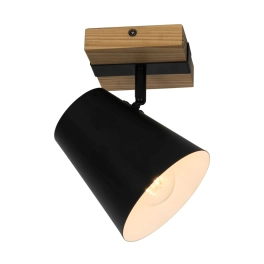 Rustykalny reflektor mocowany natynkowo, spot na drewnianej podstawie
