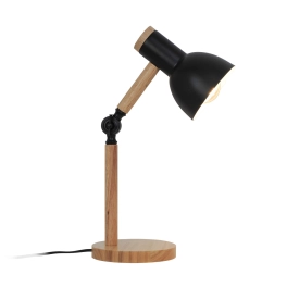 Czarno-drewniana lampka biurkowa z regulowanym ramieniem