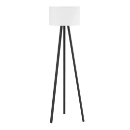 Czarny trójnóg z białym abażurem, lampa do salonu