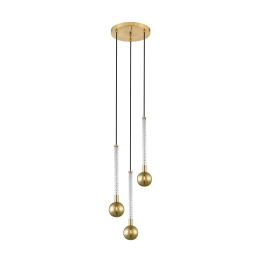 Wąska, elegancka lampa wisząca ze złotymi kloszami w kształcie kul