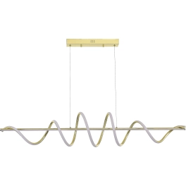 Złota, ledowa lampa wisząca, pozioma spirala nad stół