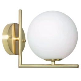 Minimalistyczna, złota lampa ścienna z klasycznym, białym kloszem