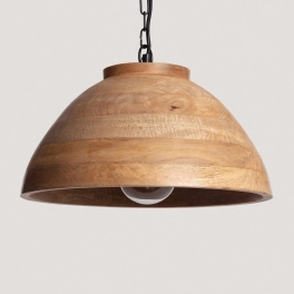 Lampa wisząca na łańcuchu z drewnianym, stylowym kloszem